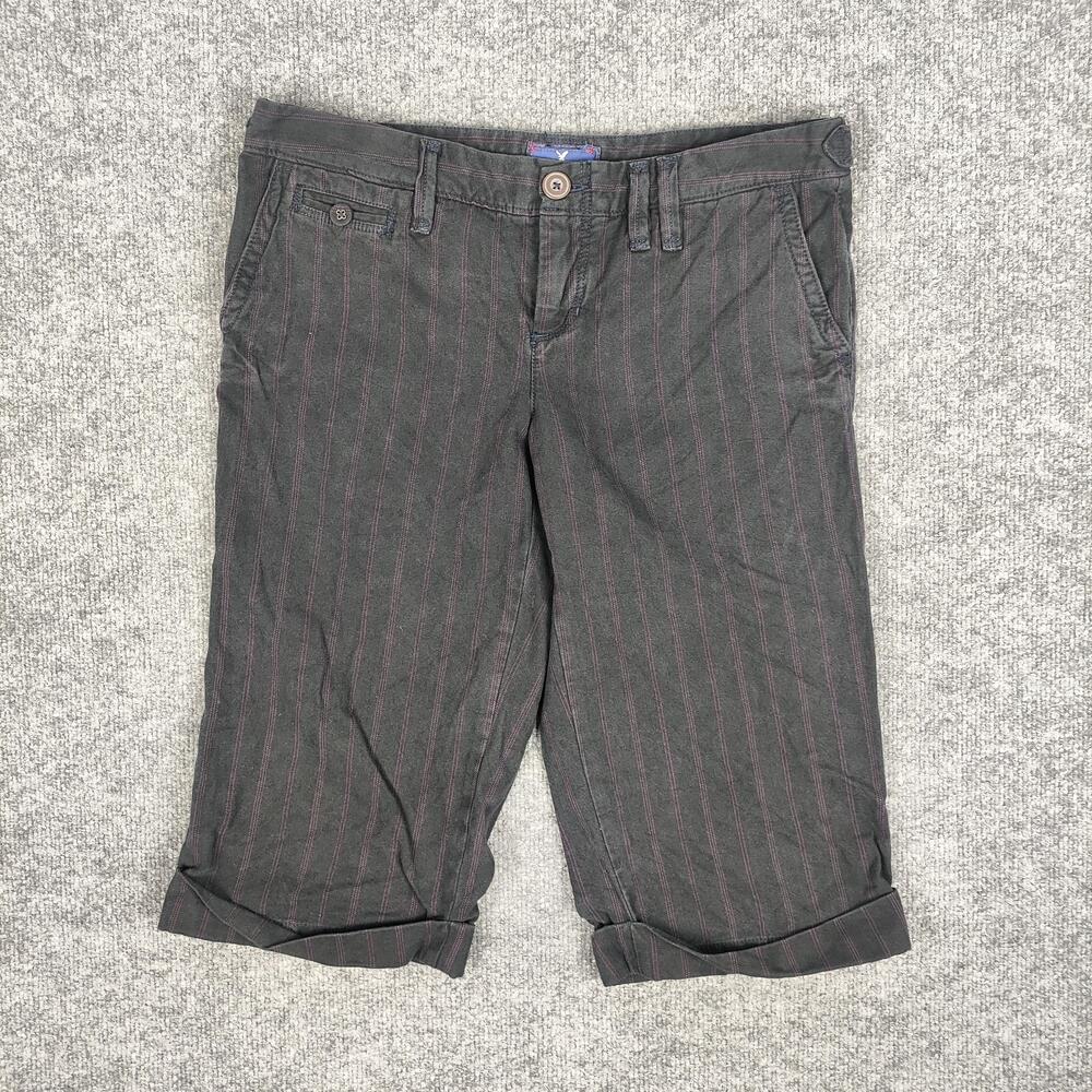 American Eagle Outfitters Capri Pants Womens 8 Gray Stripe Twill Cuffed Casual